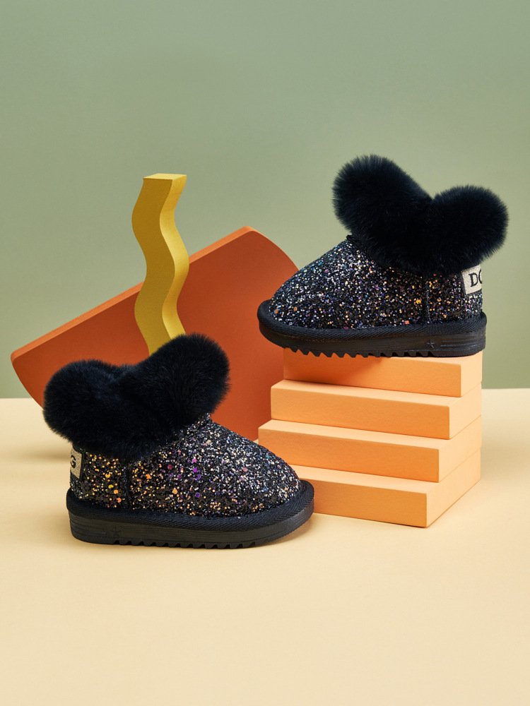 Mädchen-Schneestiefel, Leder und Fell integriert, wasserdichte Kinder-Plüsch-Winterschuhe, Kinder-Baumwollstiefel, klein_voghion.com