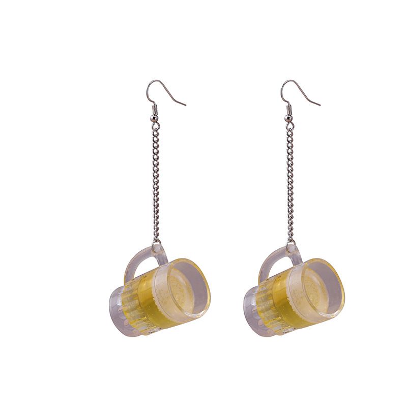 Pendientes creativos y exagerados de estilo hip hop para chica, estilo discoteca, con forma de jarra de cerveza y cadena con borlas._voghion.com