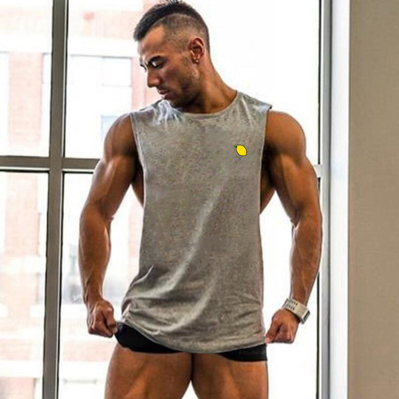 Summer Lemon Lemon Fruit Print Fitness Sports Tank Top for Men Sexy Big Split Running Sleeveless T-shirt_voghion.com
