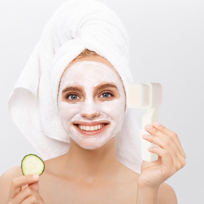 Brosse de soin de la peau, brosse de nettoyage du visage, exfoliant double face pour le visage_voghion.com