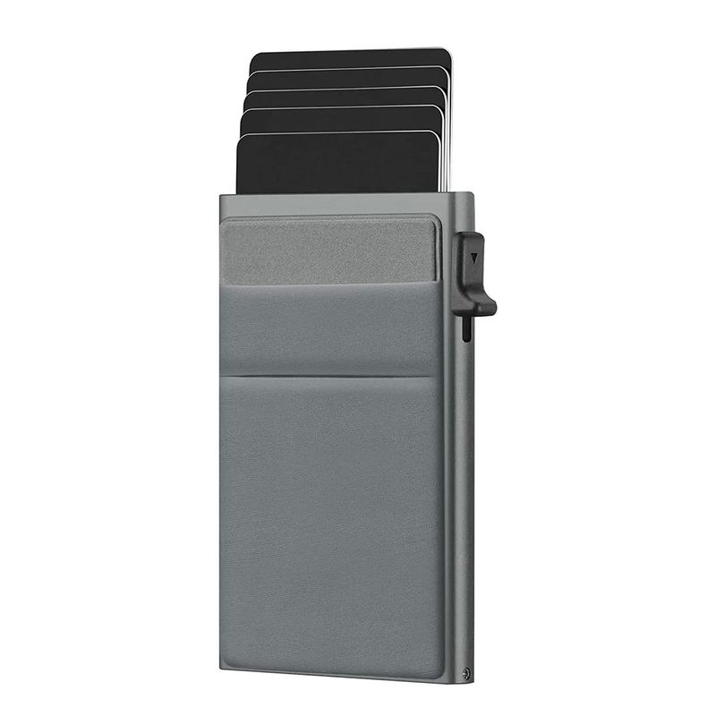 Bolsas masculinas RFID com botão lateral antirroubo, porta-cartões de metal com vários cartões, caixa de cartão de liga de alumínio, clipe de dinheiro multifuncional, porta-cartões de crédito_voghion.com