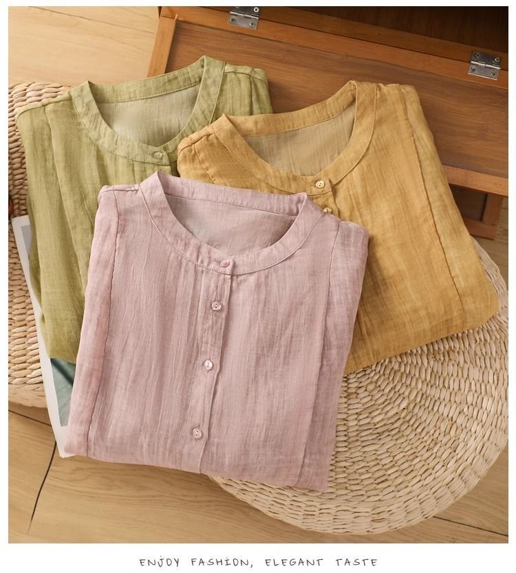 Camicia da donna in cotone e lino, di grandi dimensioni, tinta unita, vestibilità comoda, casual e di tendenza_voghion.com