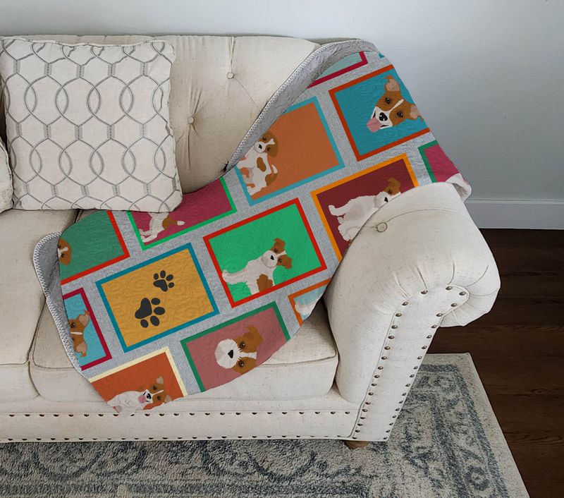 Lots of Red and White Jack Russell Terrier Quilted Blanket 50x60 Artwork Pattern Quilted Throw Blanket for Bed, Couch, Sofa, Soft and Lightweight_voghion.com