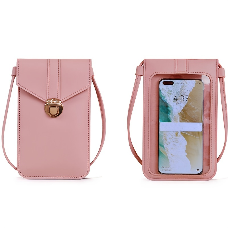 Sac pour téléphone à écran tactile Mini sac à bandoulière en cuir polyvalent de couleur unie à rabat petit porte-monnaie_voghion.com