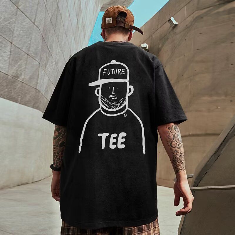 Herrenbekleidung Plus Size High Street Fashion Loses T-Shirt aus reiner Baumwolle, kurze Ärmel, Fett Plus Fünf-Punkt-Ärmel_voghion.com