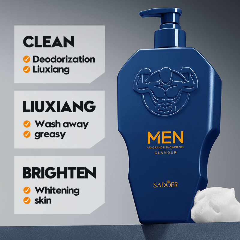SADOER - Gel douche charmant pour hommes avec nettoyage en profondeur, contrôle du sébum et rétention du parfum en anglais_voghion.com