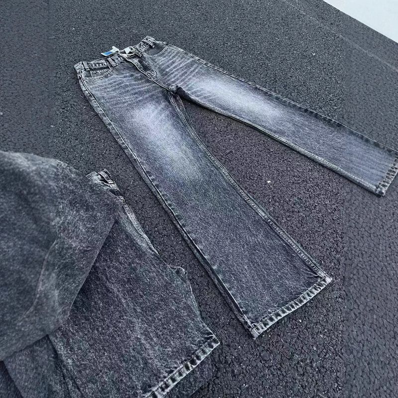 Herrkläder Marmortvättade utsvängda jeans Ren passform Retrobyxor Trend_voghion.com