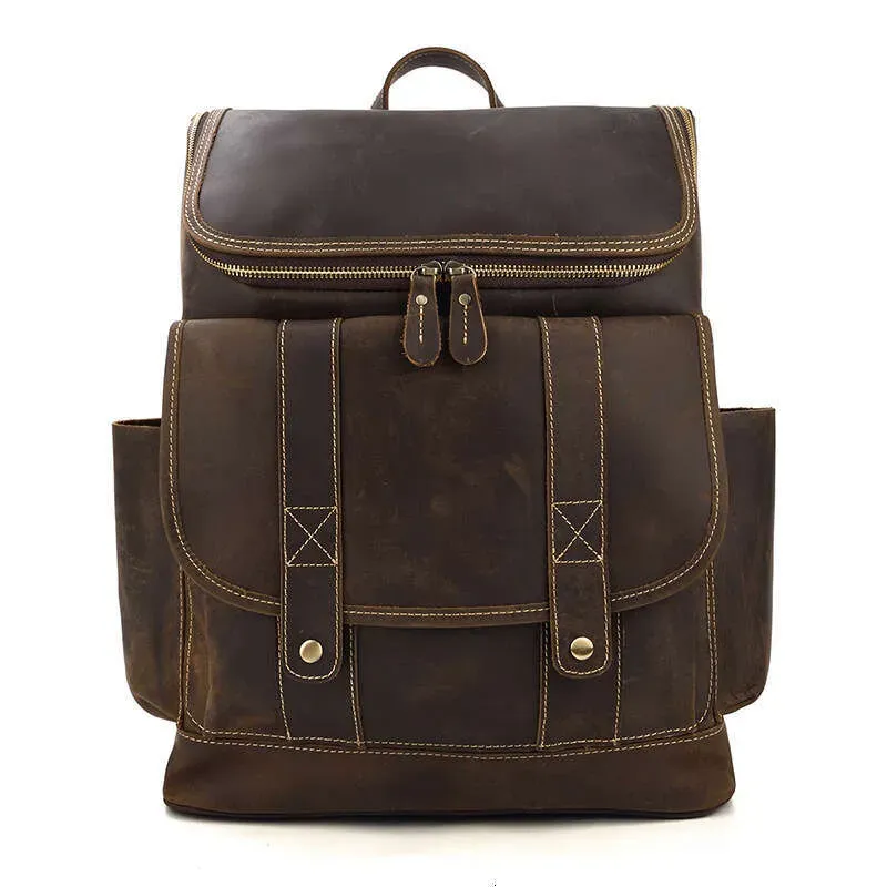 Crazy Horse Genuine Leather Men's Backpack Large Capacity Cowhide Travel Bag For Men_voghion.com