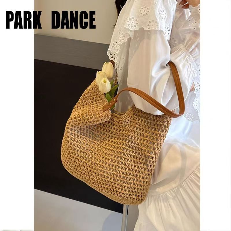 Borsa a mano versatile da donna, in maglia, colore caffè, per autunno e inverno, grande capacità, in filato intrecciato_voghion.com