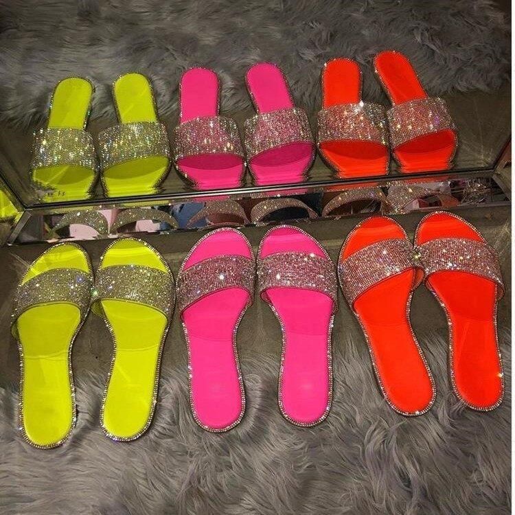 large size sandals for women large size flat open toe flip flops rhinestone women's shoes_voghion.com