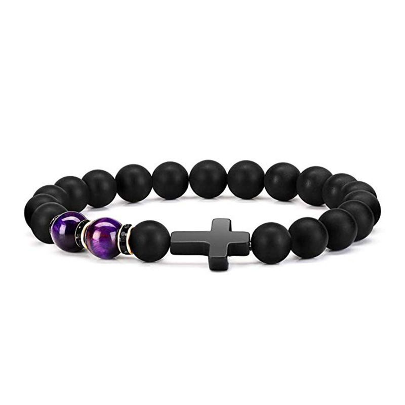 Pulseira de contas feita à mão com pedra de olho de tigre e obsidiana em forma de cruz para homens e mulheres_voghion.com