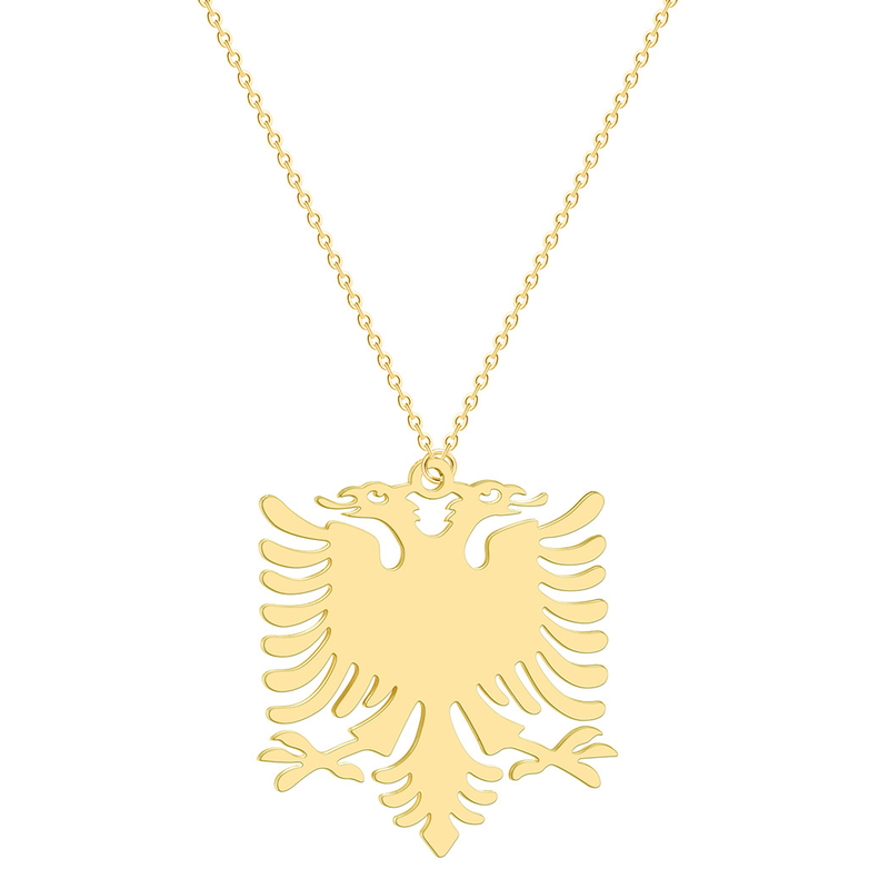 Fashion Casual Albanian Eagle Pendant Necklace For Women Men Double Headed Eagle Animal Stainless Steel Choker Chain Jewelry_voghion.com