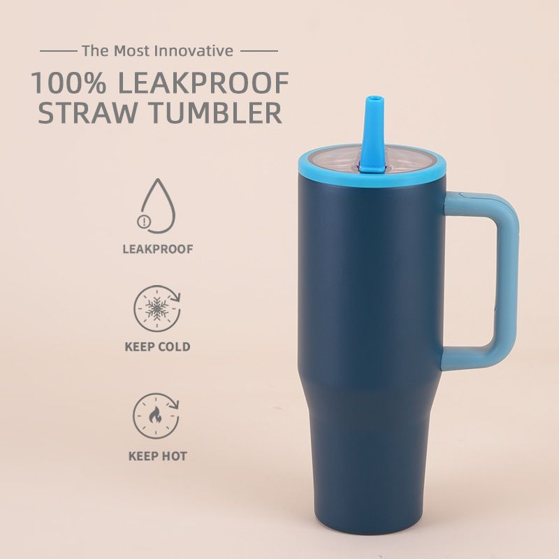 Thermoses New 40oz Double Layer Ice Cup Leak Proof Foldable Straw Cover Portable Direct Drinking Mouth Car Cup_voghion.com