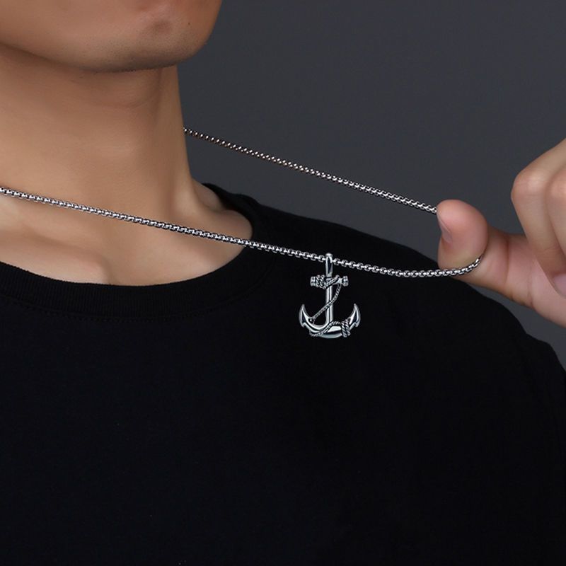 Ancre de navire, collier en acier titane, design de niche tendance pour hommes, accessoire personnalisé minimaliste hip-hop, cou_voghion.com