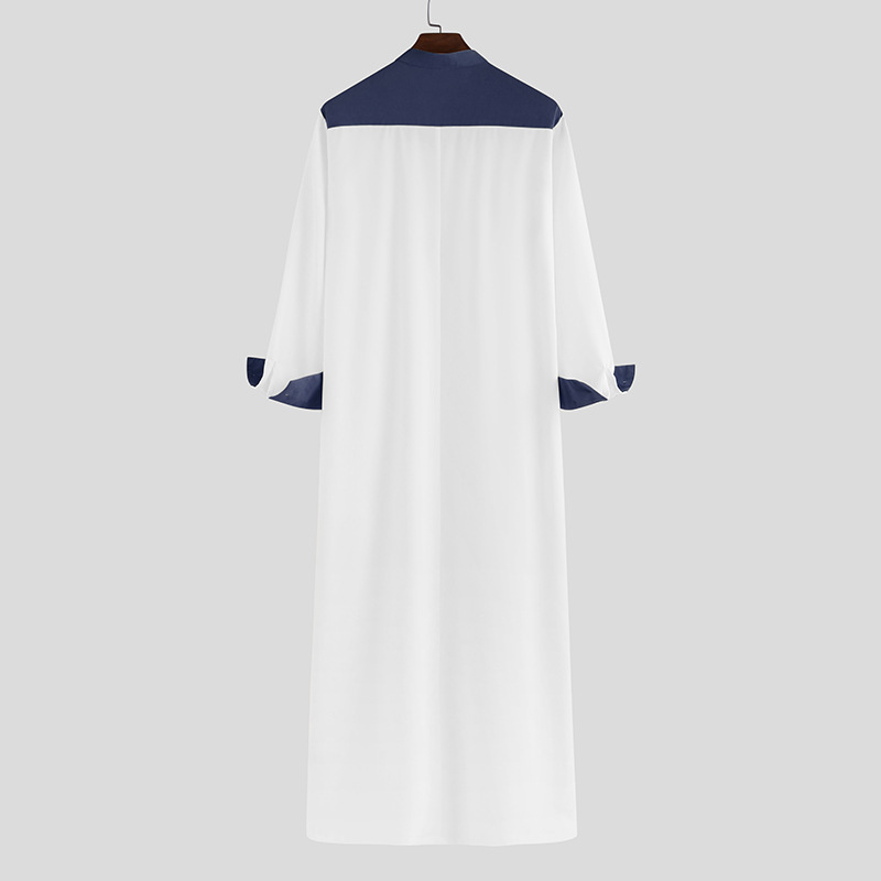 Herrenbekleidung, muslimische Herren-Türrohrfarbe, Patchwork, lange Robe, Herrenrobe_voghion.com