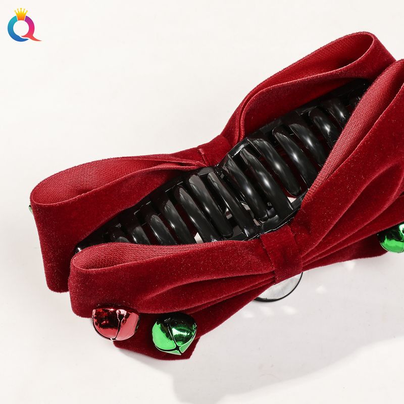 Haarspange mit Samtschleife und Glocke – elegantes Haaraccessoire im koreanischen Stil für Frauen, perfekt für Hochsteckfrisuren und Pferdeschwänze (Dunkelgrün/Burgunderrot)_voghion.com