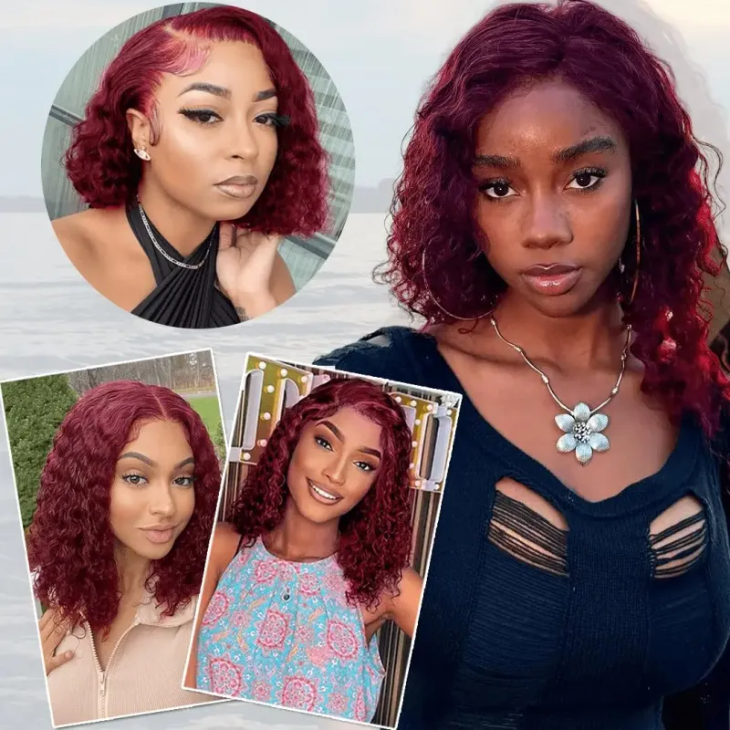 Brazilian Deep Wave Bob Wig 13x4 Lace Frontal Human Hair Short Curly Preplucked Baby Hair_voghion.com