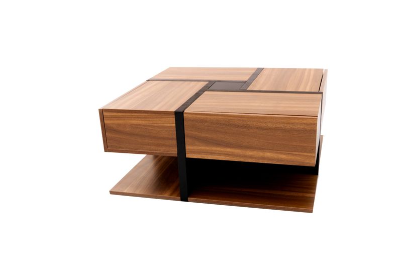 Table basse à 4 tiroirs, design unique, espace de rangement en dessous, 78 x 78 x 36 cm_voghion.com
