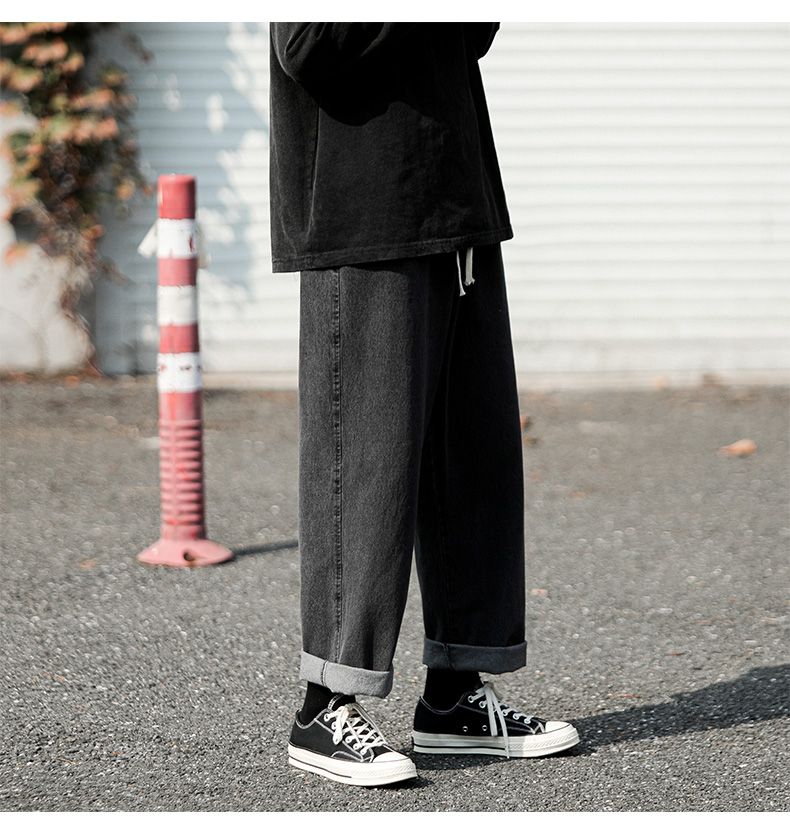 Dark Blue Vintage Jeans Men's Japanese Trendy Brand Drape Straight Pants Ins High Street Ruffian Handsome Drawstring Wide-leg Pants_voghion.com