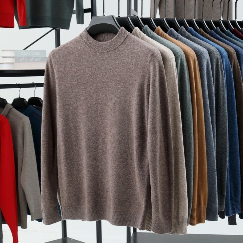 Maglione da uomo in lana 100%, collo alto, vestibilità slim, per inverno e autunno, moda trendy_voghion.com
