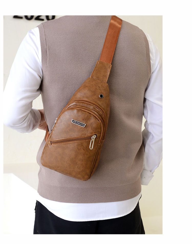 Men's Stylish Crossbody Sling Bag - Waterproof PU Leather, Large Capacity, Adjustable Strap For Travel, Gym & Business (Black, Khaki, Dark Brown)_voghion.com