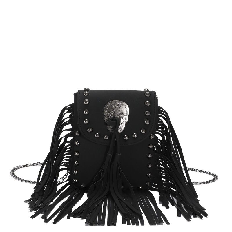 Borsa a tracolla singola con borchie e nappa, versatile, piccola, da donna_voghion.com