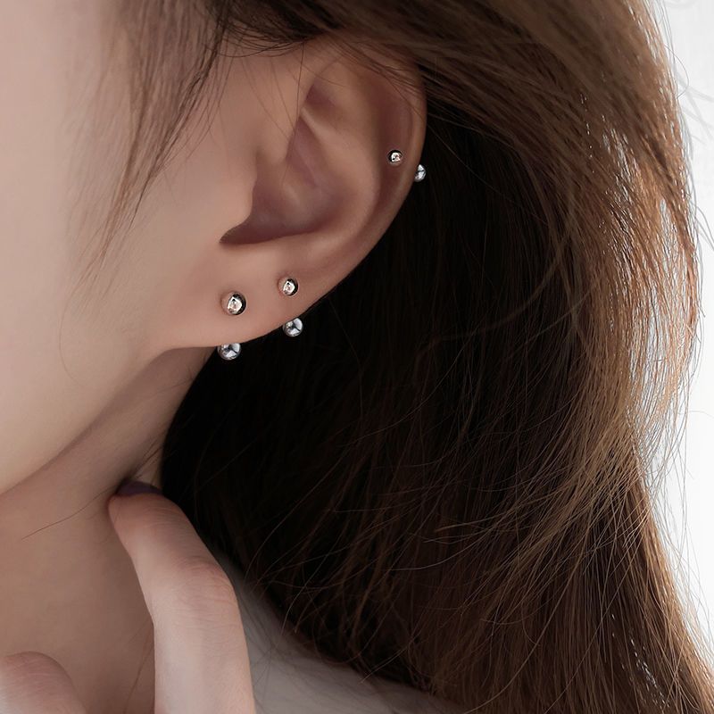 S Pure Silver Screw Bead For Men Women, Simple And Petite Double-Headed Bone Studs, Ear Piercing Care, No Need To Remove_voghion.com