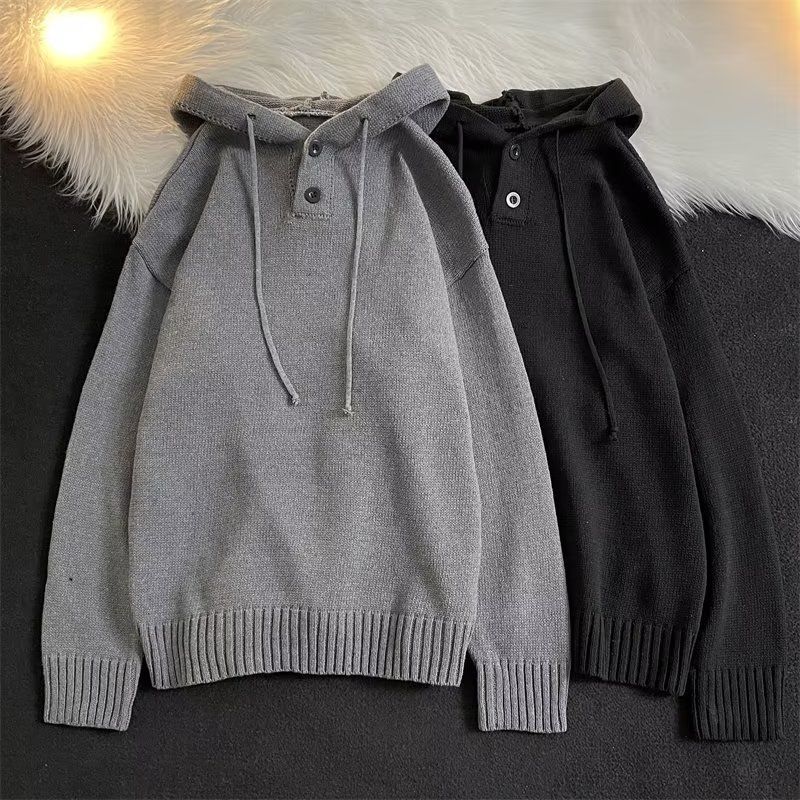 Kapuzenpullover Herren Halb offener Knopf Herbst Winter Warme Oberbekleidung Pullover College Style Trend_voghion.com