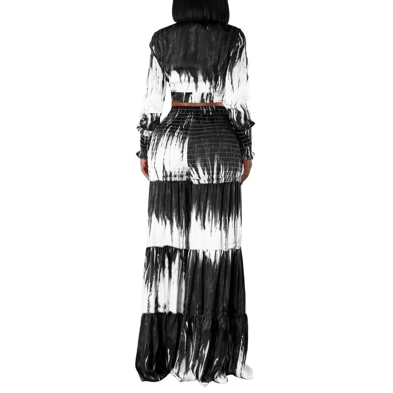 Ženska oblačila, nove potiskane majice z dolgimi rokavi in naramnicami, široke hlače z visokim pasom, priložnostna obleka_voghion.com