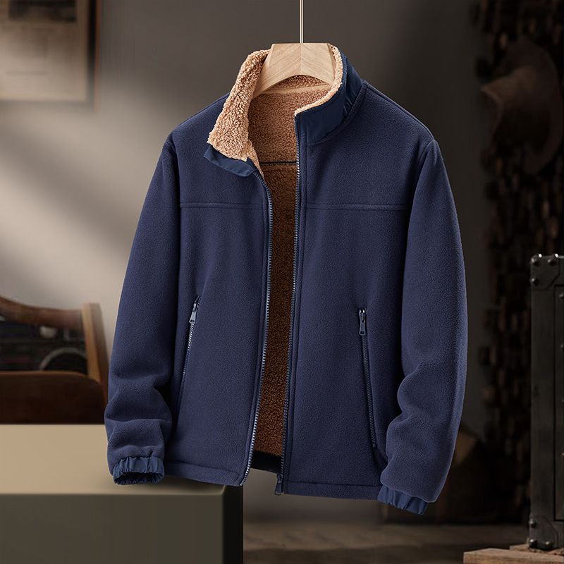 Sheep Wool Thickened Jacket Cardigan Stand Collar Plus Size Polar Fleece Sweatshirt Coat_voghion.com