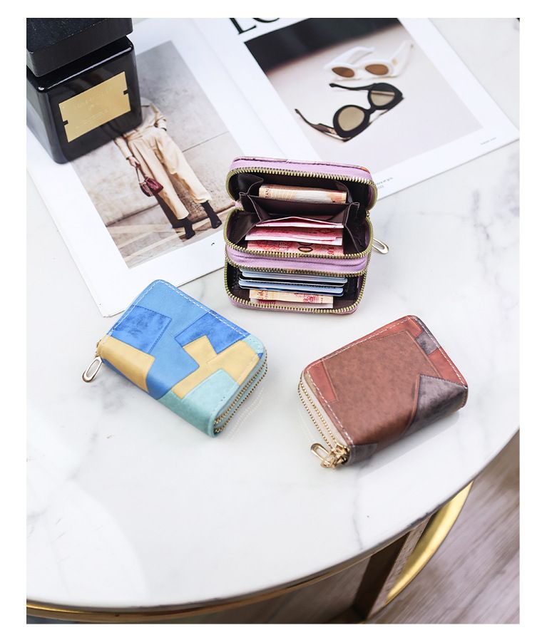 Porta carte Porta carte Porta carte a fisarmonica con doppia cerniera Retro Colore abbinato Portafoglio corto multifunzione Porta monete con più slot per carte_voghion.com