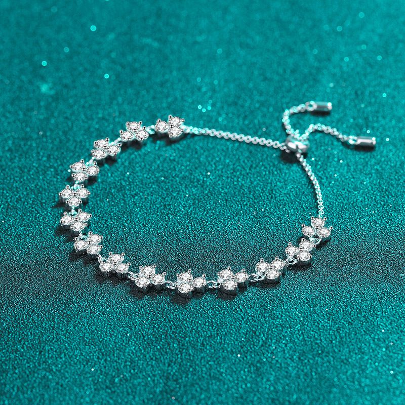 Bracciale da donna in argento puro con pietra Mosang Lucky Clover, regolabile, con meccanismo push-pull, placcato in oro Pt950._voghion.com