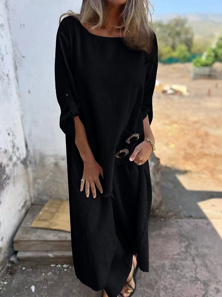 Women's Clothing Spring And Summer Metal Button Loose Irregular Robe Set_voghion.com