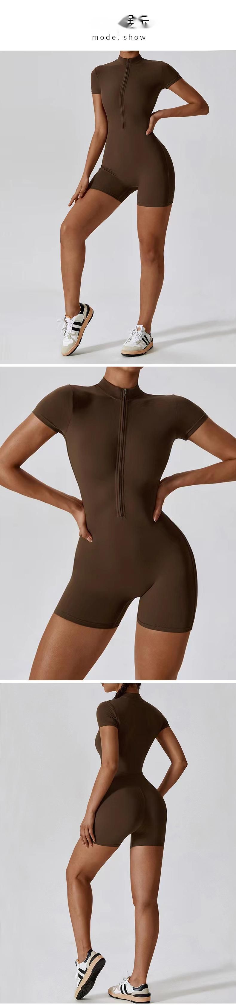 Open Collar Zipper Tight Yoga Top Quick-Drying Sleeveless Bodysuit Fitness Running Sports Set_voghion.com