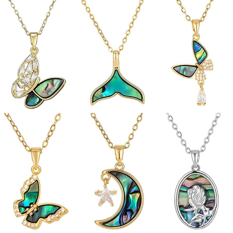 Titanium steel does not fade necklace Europe and the United States shell butterfly fishtail moon light luxury clavicle chain all senior sense necklace_voghion.com