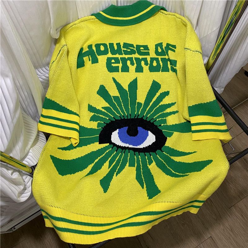 House Errors Jersey Style Eye Of Truth Five-Color Jacquard Polo Collar Unisex Sweater_voghion.com