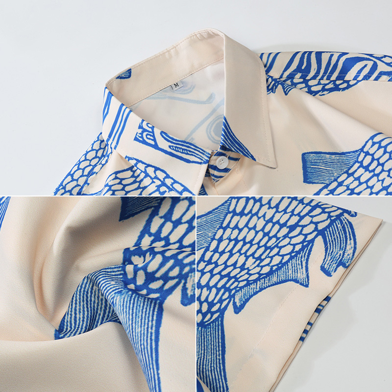 Camisas casuales personalizadas para hombre, estilo americano de gran tamaño, moda urbana de verano 2022, con estampado de peces pequeños_voghion.com