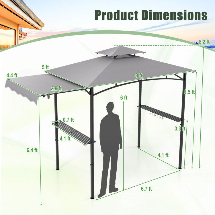 10.5 x 5 FT Grill Gazebo with Side Awning and Double-Tiered Top_voghion.com