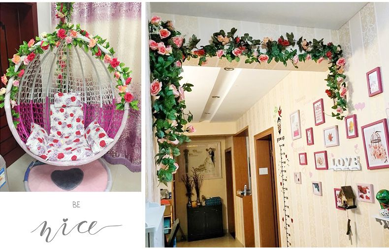 69 Heads Artificial Rose Vine Garland For Wedding Home Decor, Air Conditioner & Pipe Decoration, Fake Flower Vine With Ties, Multiple Colors Available_voghion.com