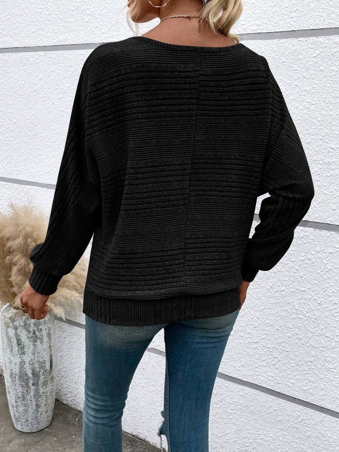 Damenbekleidung Herbst und Winter Bequemes, lässiges, einfarbiges, langärmeliges Pullover-Top mit Rundhalsausschnitt_voghion.com