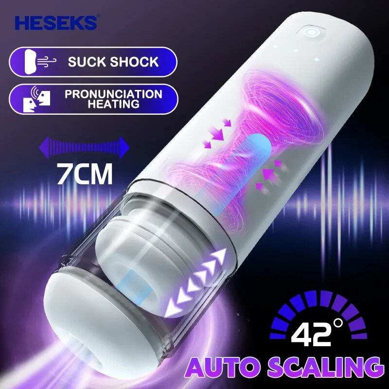 HESEKS Dupla Sucção Telescópica Automática Masturbação Aquecimento Masculino Suporte de Voz Brinquedos Adultos para Homens_voghion.com