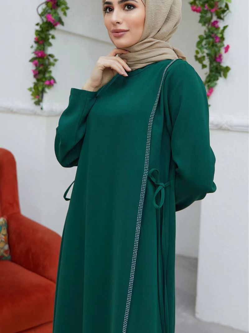 Women's Round Necked Sleeved Hot Diamond Temperament Elegant Long Dress Loose Fitting Robe Christmas Thanksgiving Halloween Valentine's Day_voghion.com
