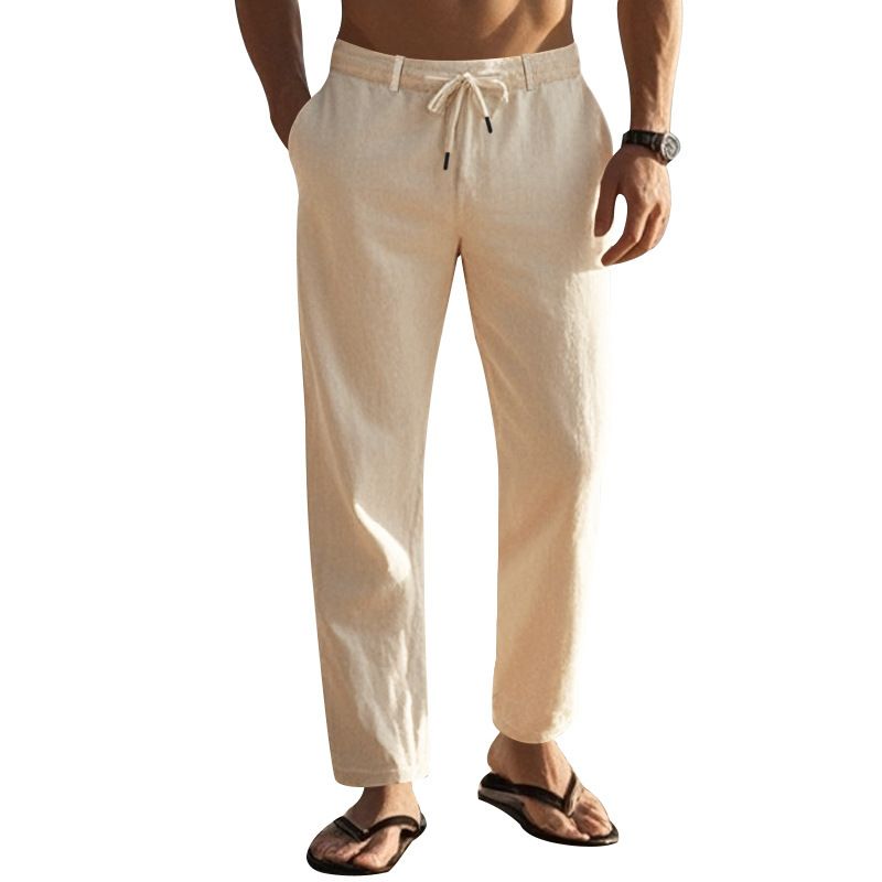 "Freizeithose aus Leinen für Herren - Atmungsaktive Sommerhose mit gerader Passform für Outdoor- und Strandkleidung (Weiß, Schwarz, Grau, Khaki, Armeegrün)"_voghion.com