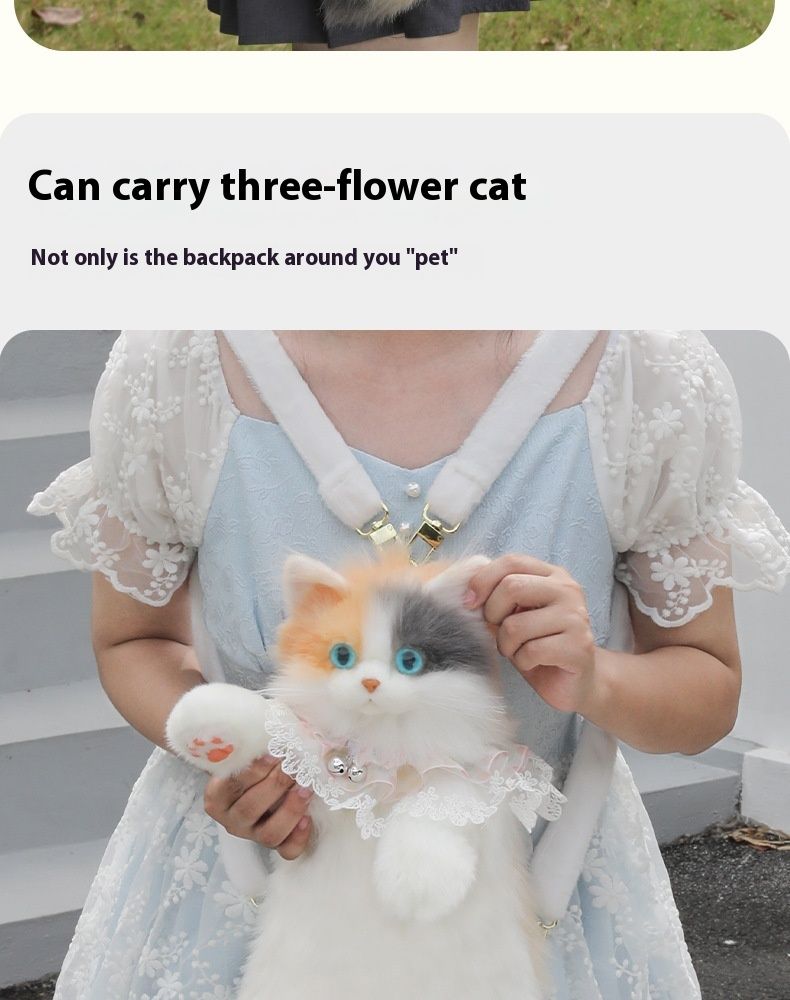 2024 Nova Simulação Três Flores Gato Mochila Pelúcia Boneca Bonito Brinquedo Presente de Aniversário_voghion.com