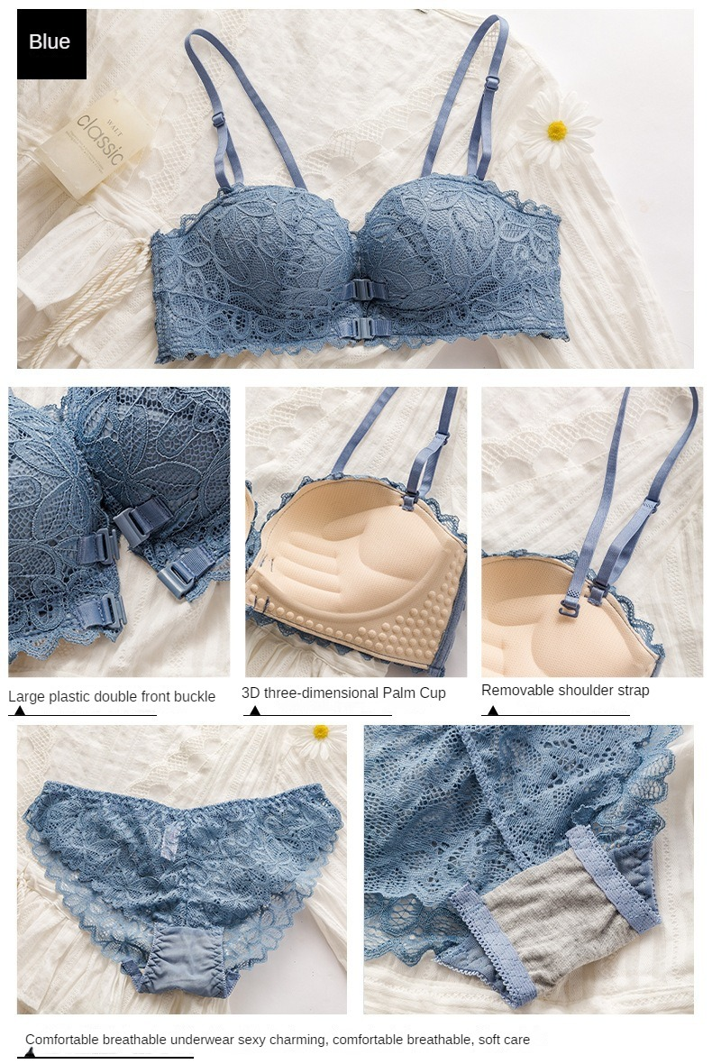 Front Closure Women Lace Bra Solid Lingerie Wireless French Style Bralette Seamless Underwear Brassiere Push Up Sexy_voghion.com