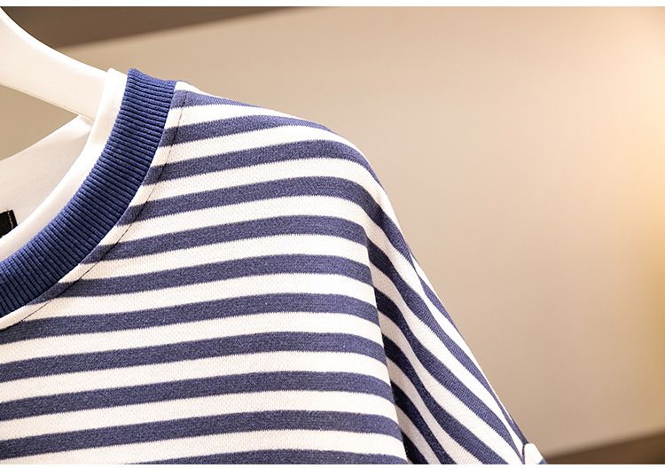 Women's round neck striped patchwork long sleeve sweatshirt_voghion.com