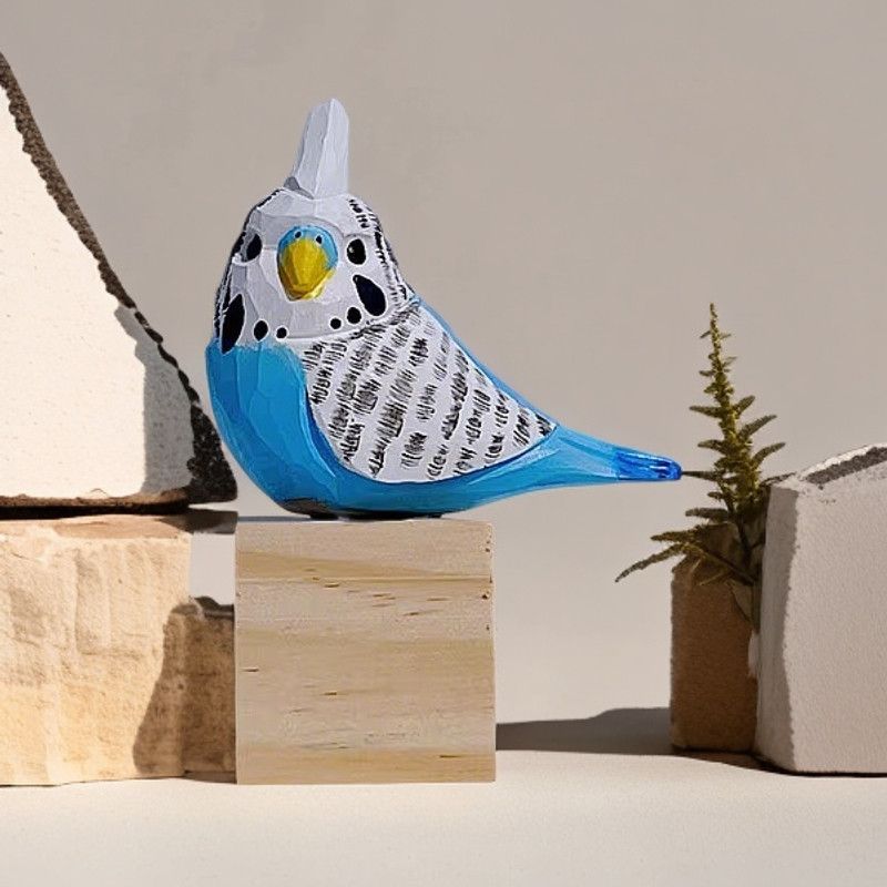 Hand-Carved Cute Realistic Chubby Chirping Bird Desktop Ornament Couple Birthday Valentine's Day Gift For Boyfriend_voghion.com