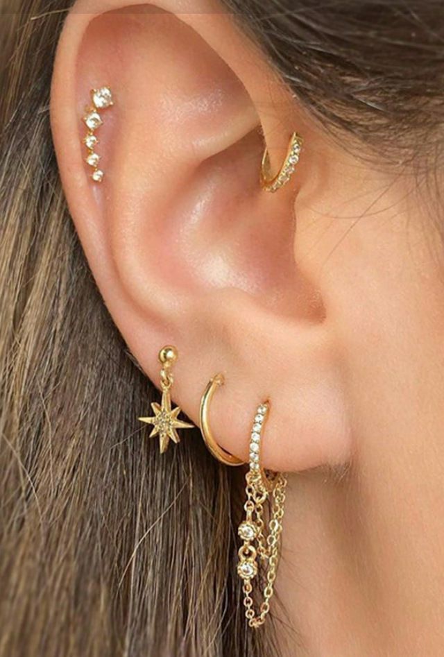 Real Gold Brass Electroplating, Hot Selling Across, Cute Luxury Earrings With Zircon Stars And Butterflies, Three Piece Set_voghion.com