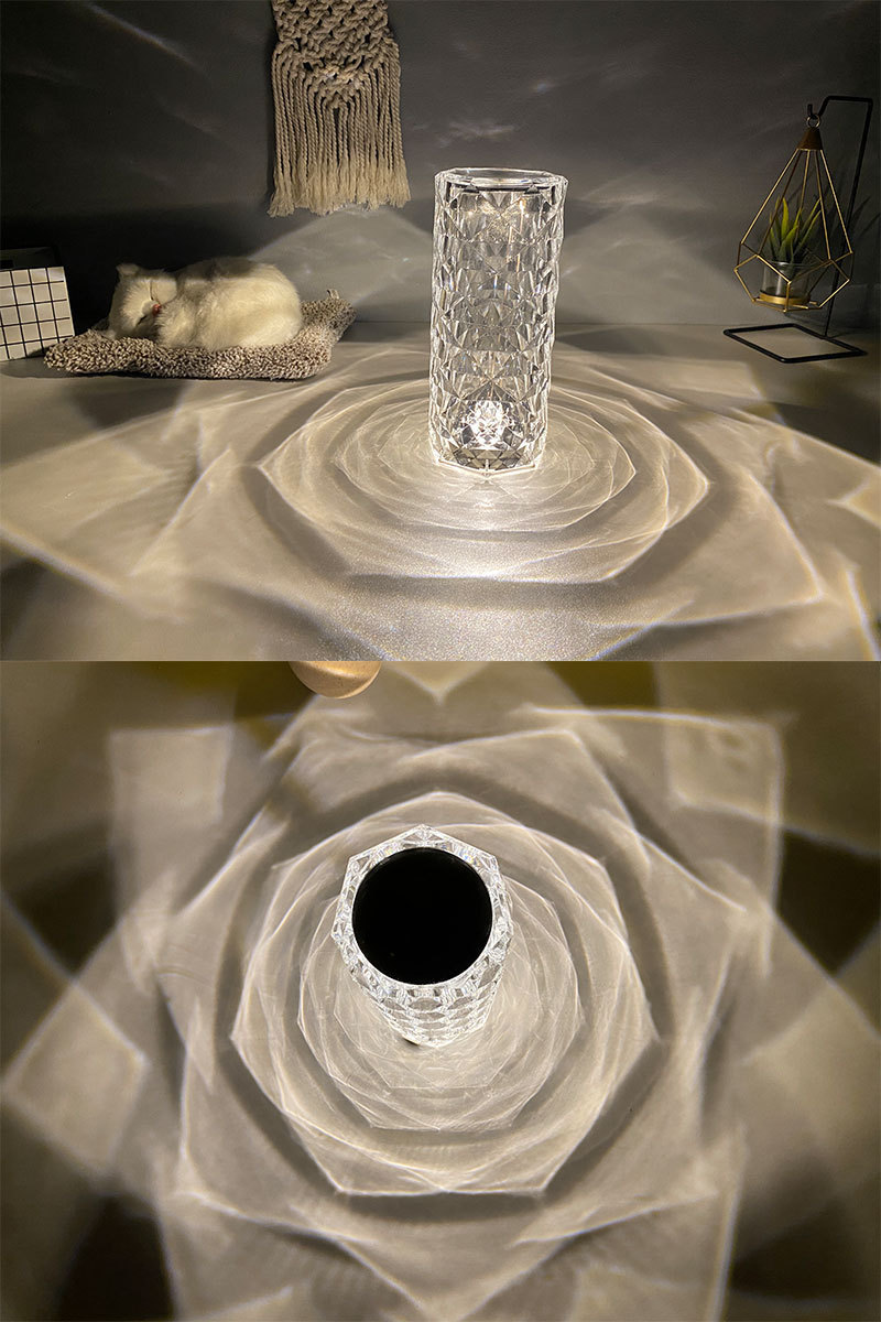 Rose Crystal Table Lamp - USB Rechargeable Wireless LED Lamp With 7 Color Changing Modes, Perfect For Hotel, Restaurant & Home Decor_voghion.com