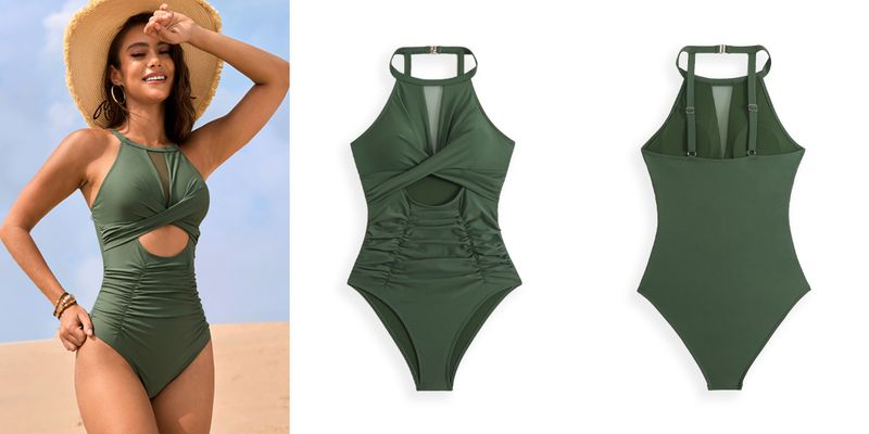 Maillot de bain une pièce en maille unie pour femme, maillot de bain exclusif_voghion.com